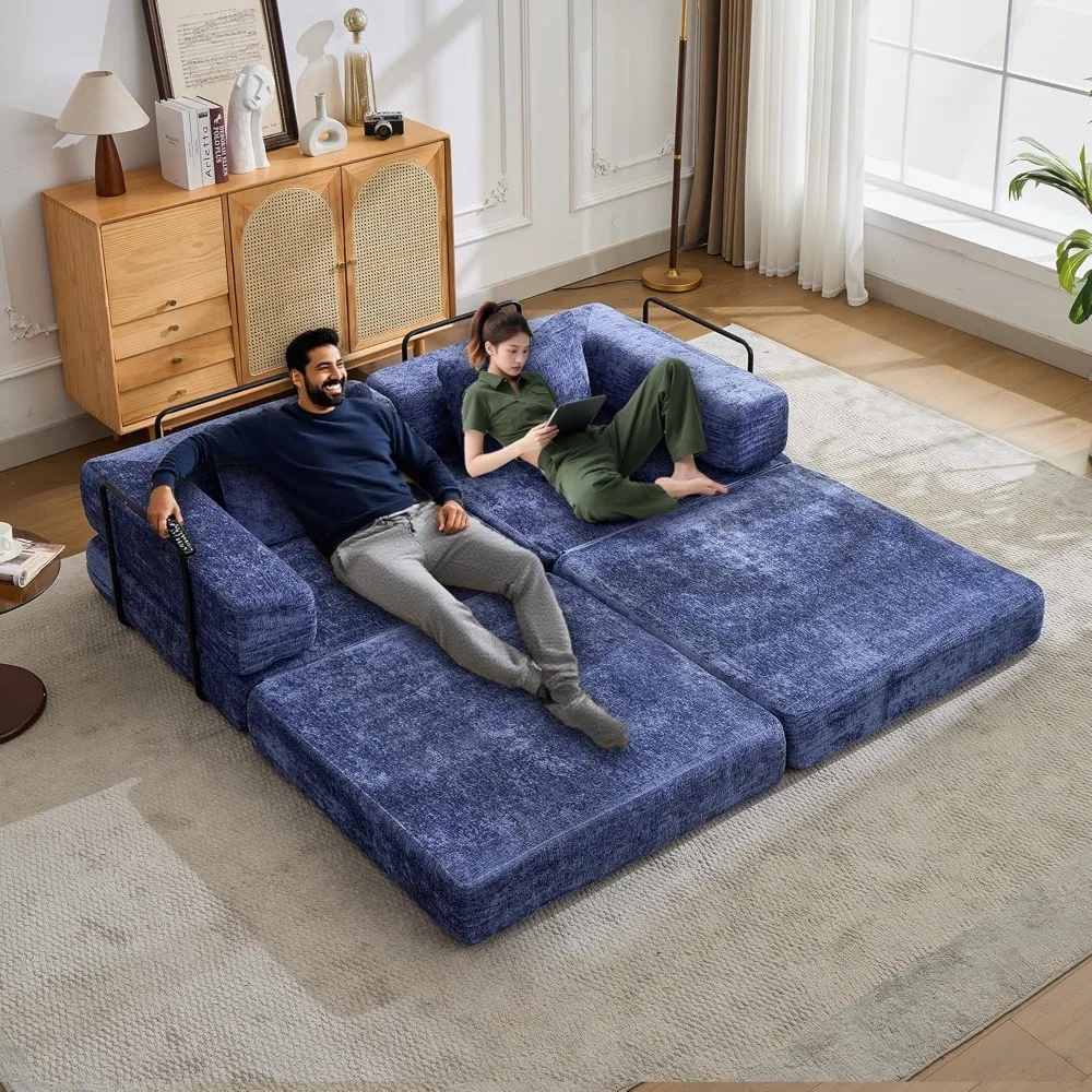 سرير أريكة قابل للطي مقاس 78.74 بوصة، كرسي نوم قابل للتحويل مع وسادة مرتبة قابلة للطي مع دعم خلفي، سرير محمول مريح للأرضية