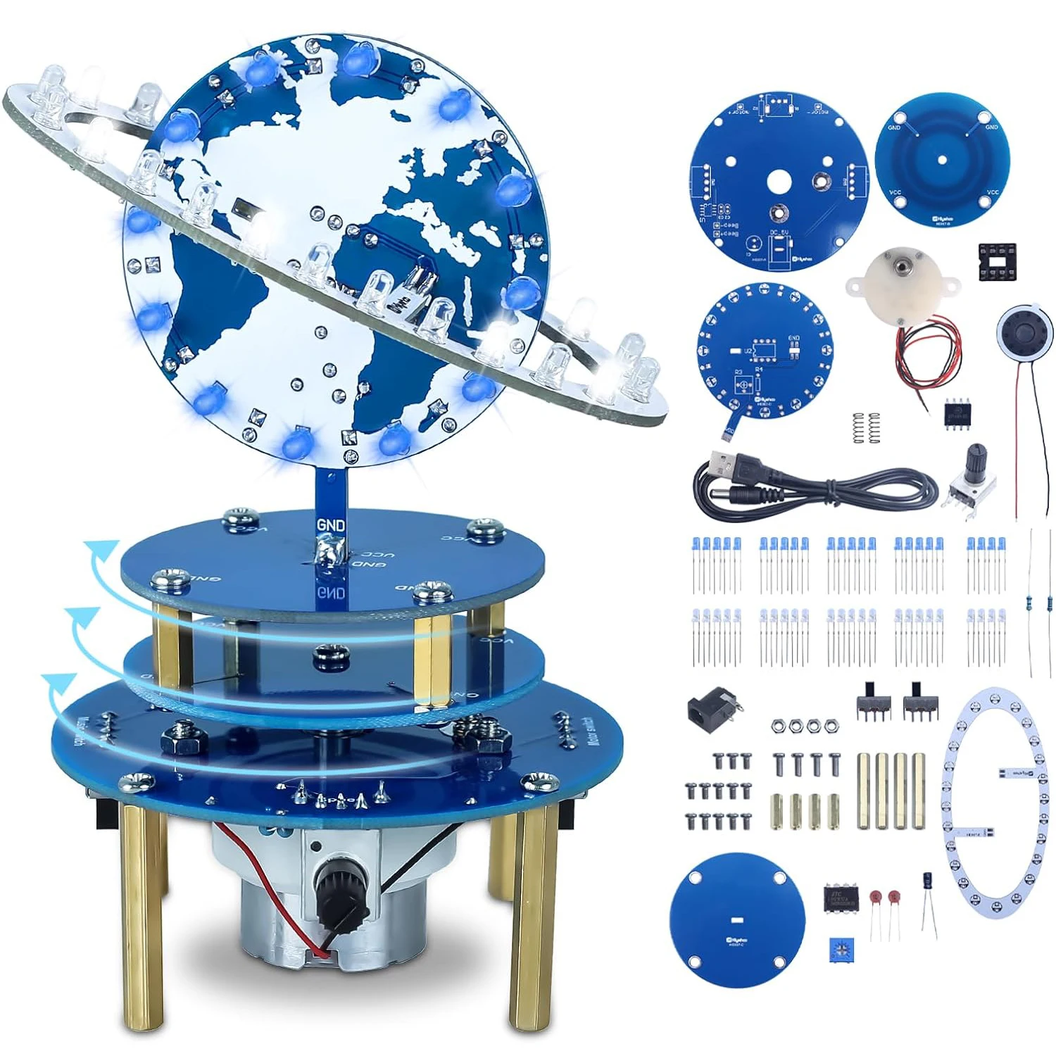 DIY Globe Planetary Motion Music Kit DIY Soldering Practice Project Kit Obrotowy model wszechświata Regulacja jasności dla STEM Learn