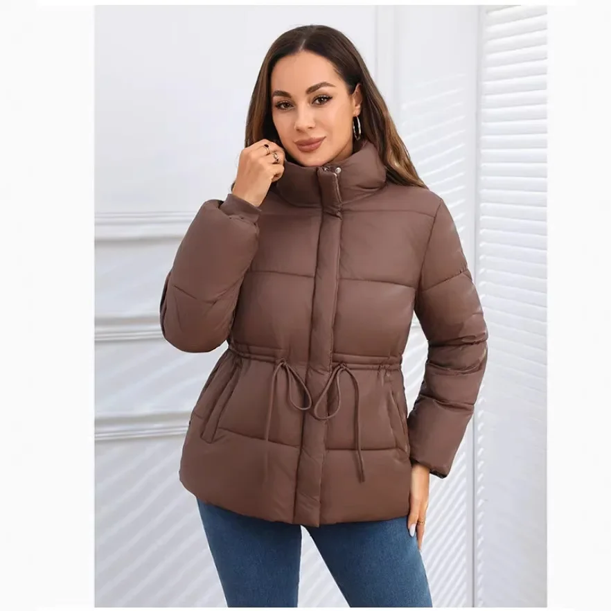 2026 Winter New Down Short Padded Jacket Women Parkas Fur Collar Thick Cotton Coats Clothes Black Beige Brown Outerwear Female
