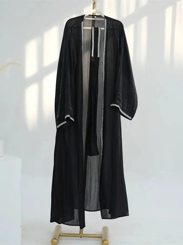 Abaya abierta de Organza blanca satinada Eid Dubái para mujer, Kimono de lujo modesto, caftán musulmán, ropa islámica, 2024