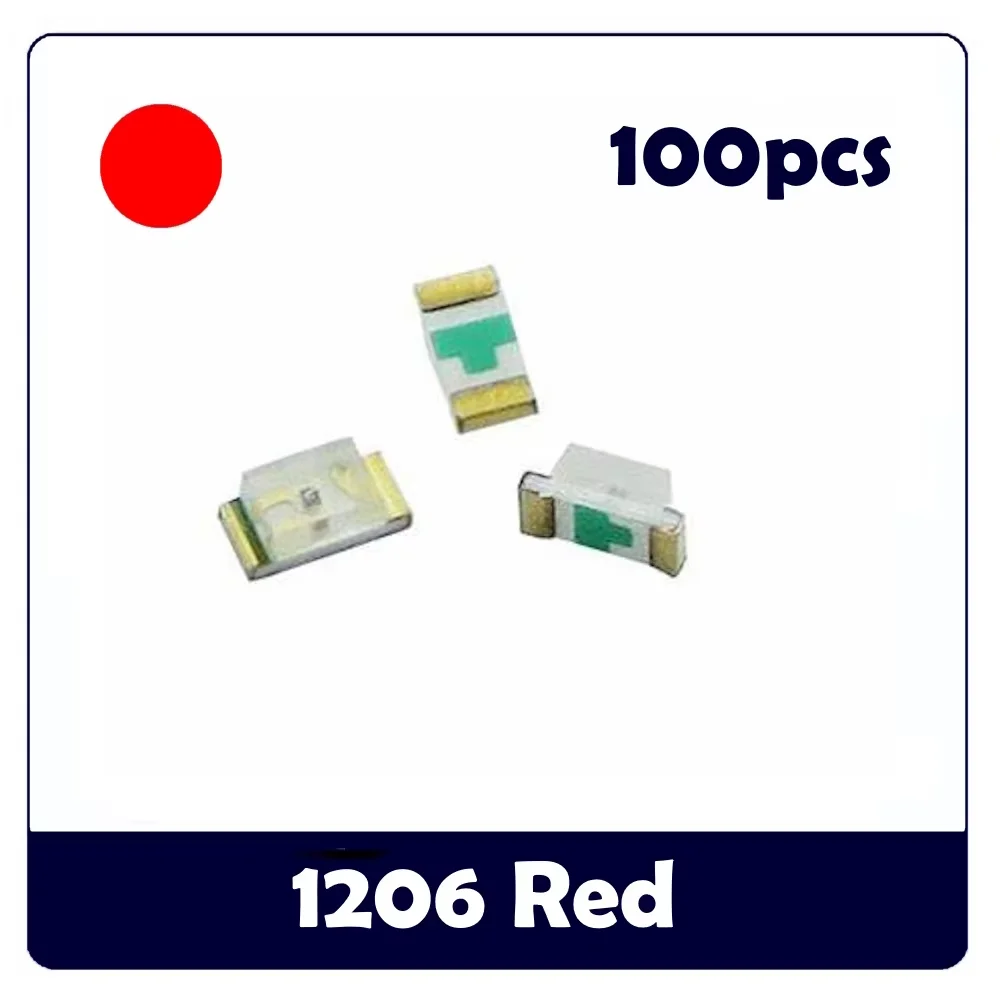 100PCS High-Brightness 1206 SMD LEDs (Red, Green, Blue, Orange, Yellow, White) for Indicators