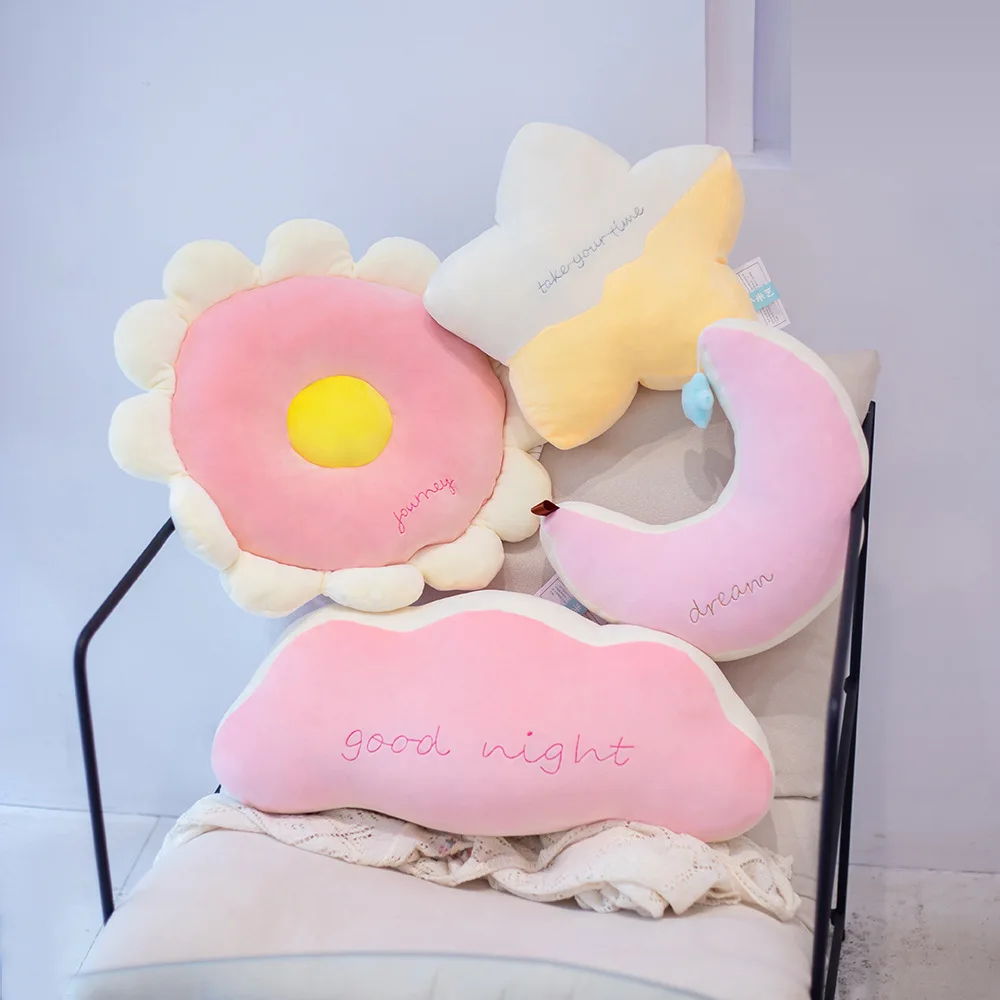 Ins-almohada de felpa con diseño de arcoíris para niños, cojín con diseño de flores, nubes, ventana de Bahía, sofá, decoración de habitación, accesorios de fotografía