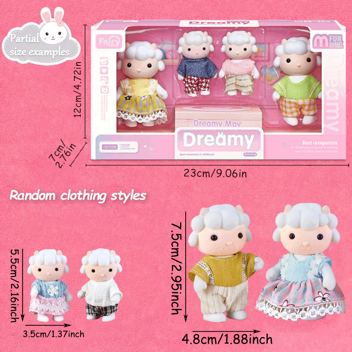 4pcs Dollhouse Forest Family Doll Rabbit Sheep Minitature Doll Furniture Set With Box Pretend Play Simulation Doll House Toys
