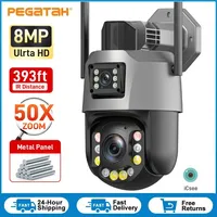 8MP 50X Zoom PTZ Camera Wifi Dual Lens 4K 20X Outdoor Surveillance Camera 393ft Ultra Long IR Vision Distance ONVIF Security