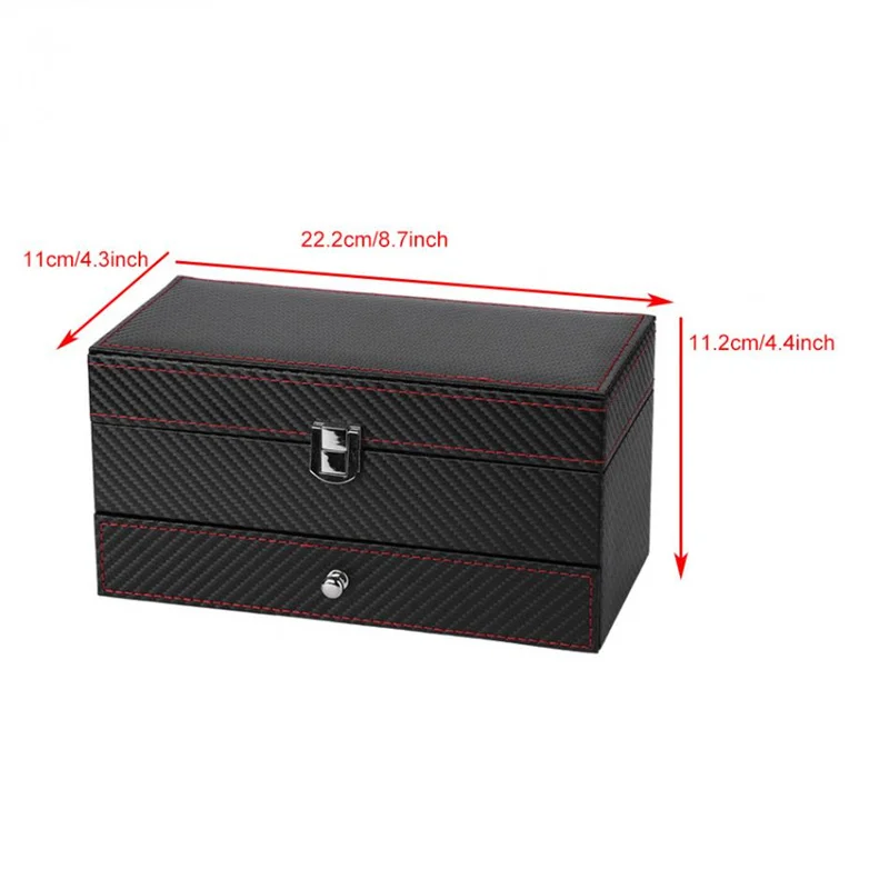 Fashion 4 Grids Double Layers Watch Box Case Carbon Fiber Watch Rings Earrings Display Storage Holder Organizer Jewelry Box Gift