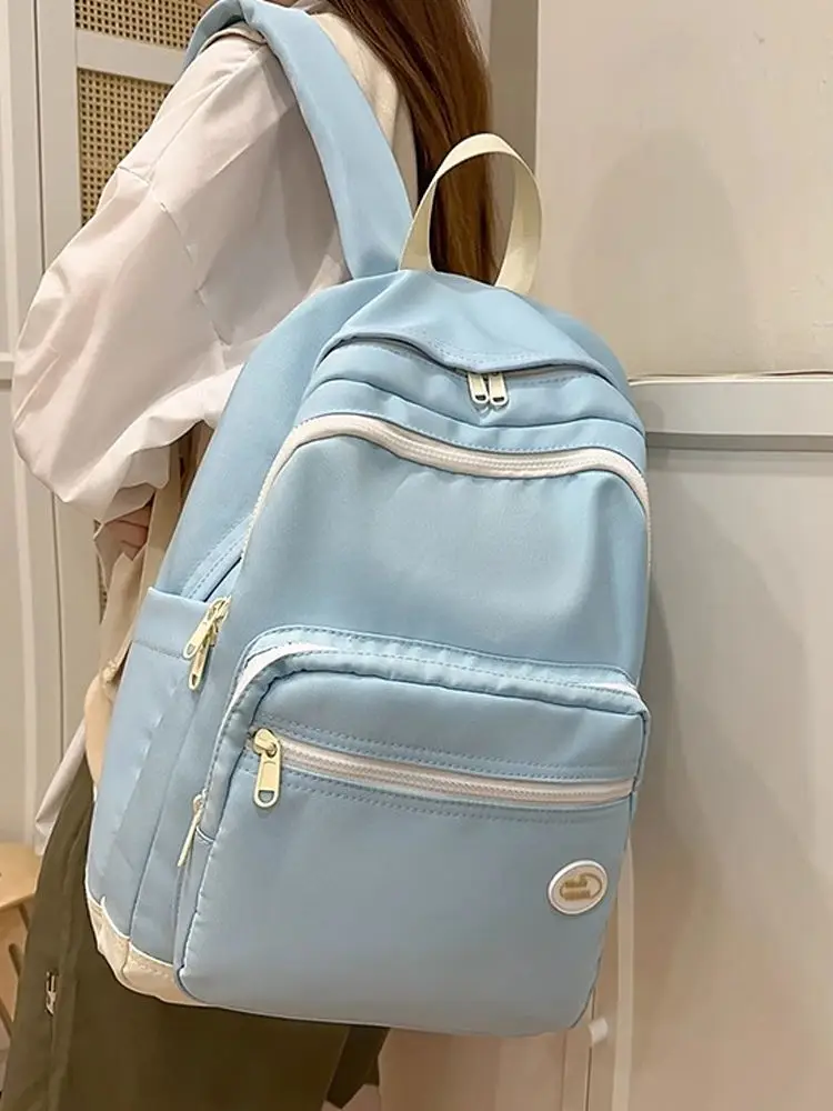 

New 2025 Simple Pure Color Versatile Student Backpack for Class High School Travel Dual Shoulder Bag Sweet College Style Nylon