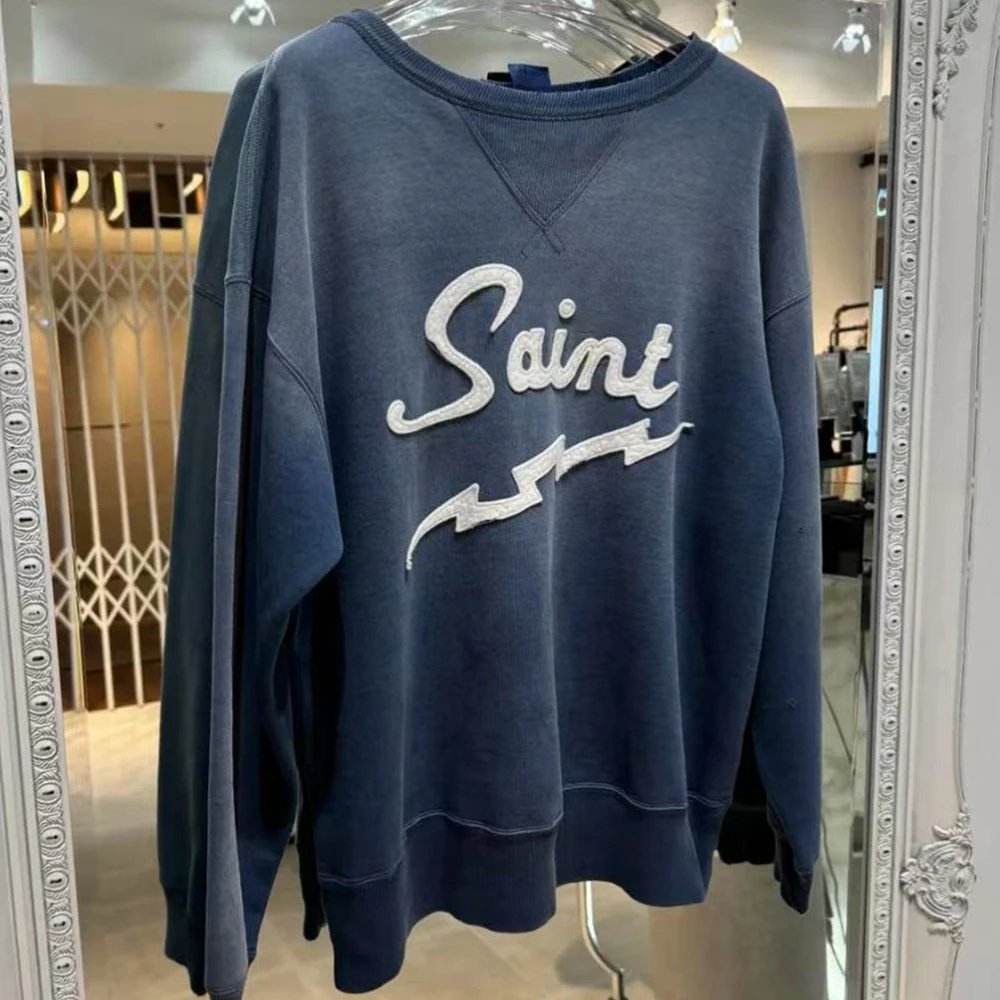 غسلها سانت 25SS CRW-N بلوزات عرق الرجال النساء Crewneck عالية الجودة البرق التطريز هوديي