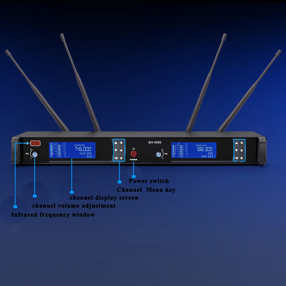 SKM9000 Wireless Microphone  DUAL Channels True Diversity Wireless Microphone UHF Pro Wireless Microphone System Karaoke Mic