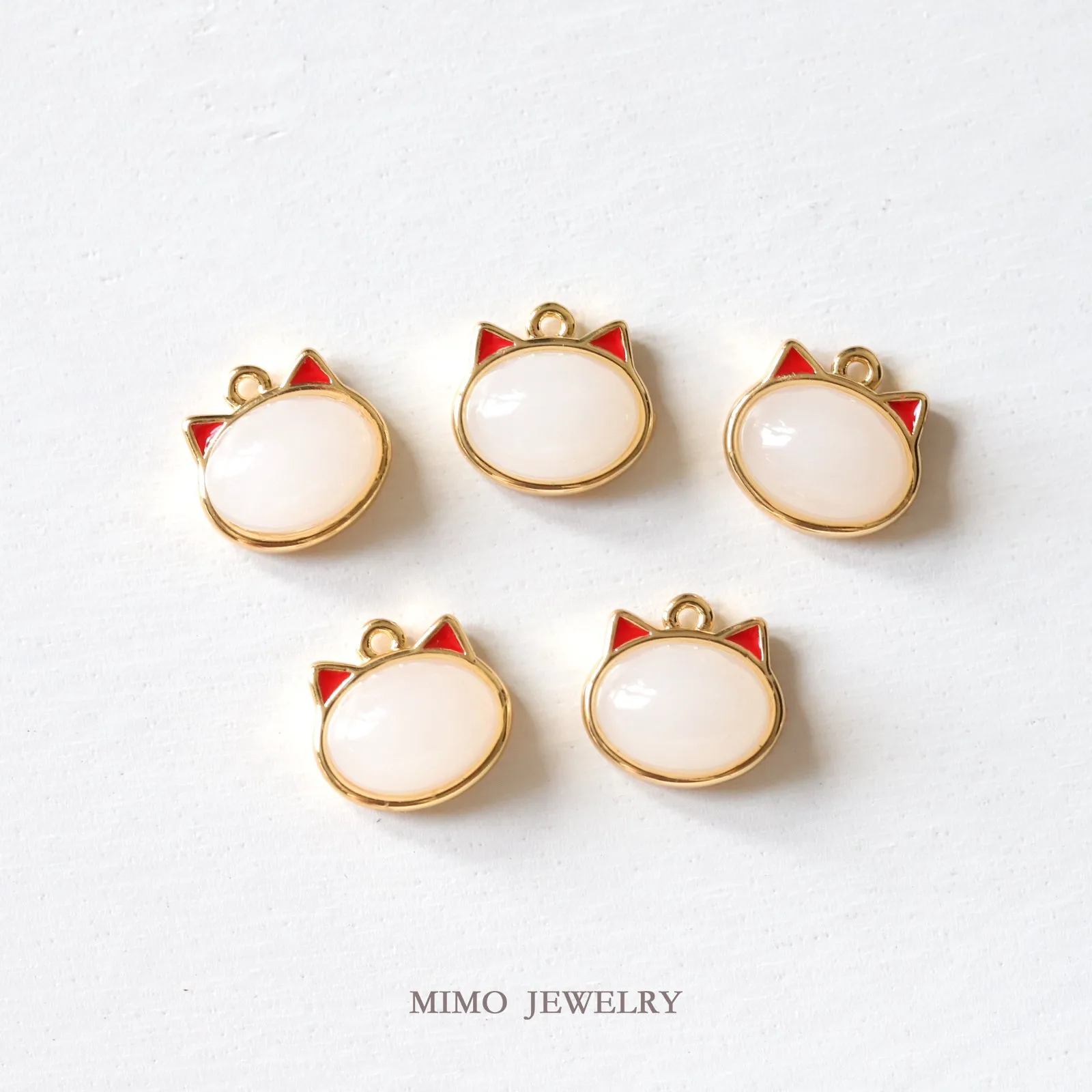 Rare Earth Imitation Jade Lucky Cat Head Charms Pendant Supplies DIY Hand Brass Gold Plated Accessories 9x9.5mm
