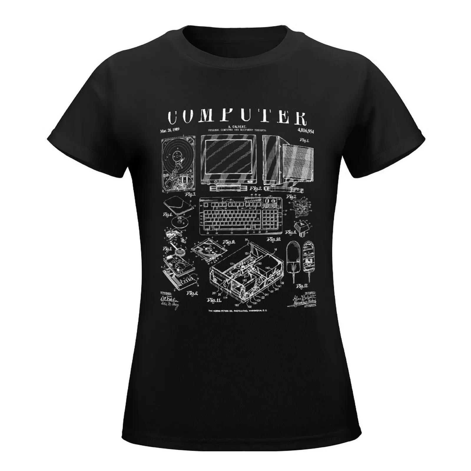 Computer Gamer Geek Vintage IT PC Hardware Patent Print T-Shirt tops customs quick drying Woman T-shirts