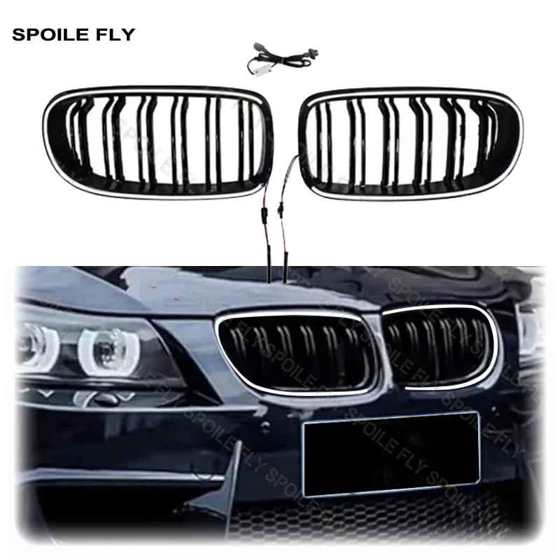 2009 To 2011 For BMW 3 Series E90 E91 LCI 325i 328i 335i MP M Sport Double Lines Style LED Light Grille Auto Racing Grills Grid