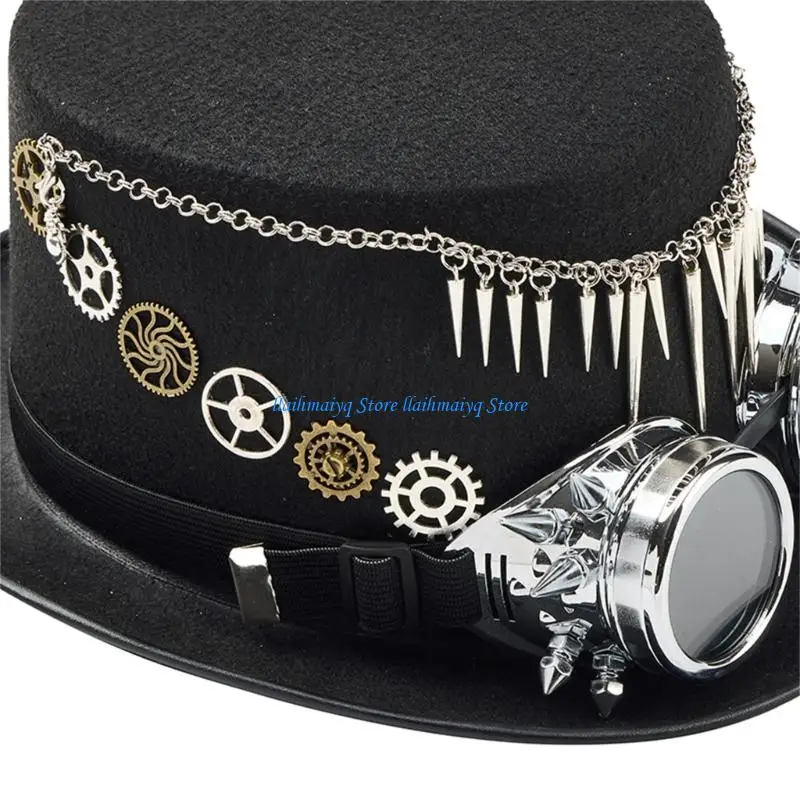 573B Gothic Metal Chain Gear Hat Hat Design Rivets Headwear for Coser For Cosplay Event Photo Props