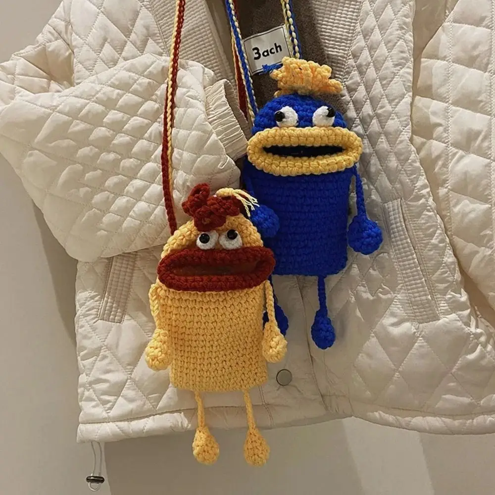 Cartoon Sausage Mouth Knit Phone Bags Funny Coin Purse Korean Style Handmade Crochet Bag Handbag Small Messenger Bag Women