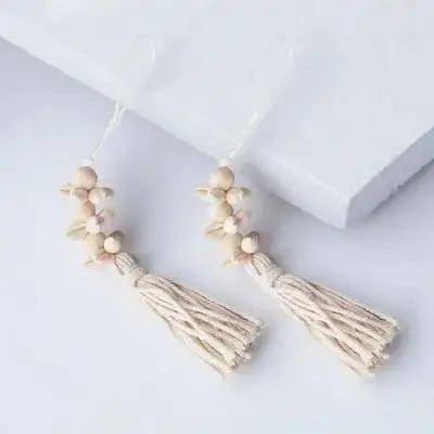 

2Pcs Wood Bead Cotton String Pendant Bohemian Wall Hanging Decor Rustic Farmhouse Beads Tassel for Home Wedding Party Decoration