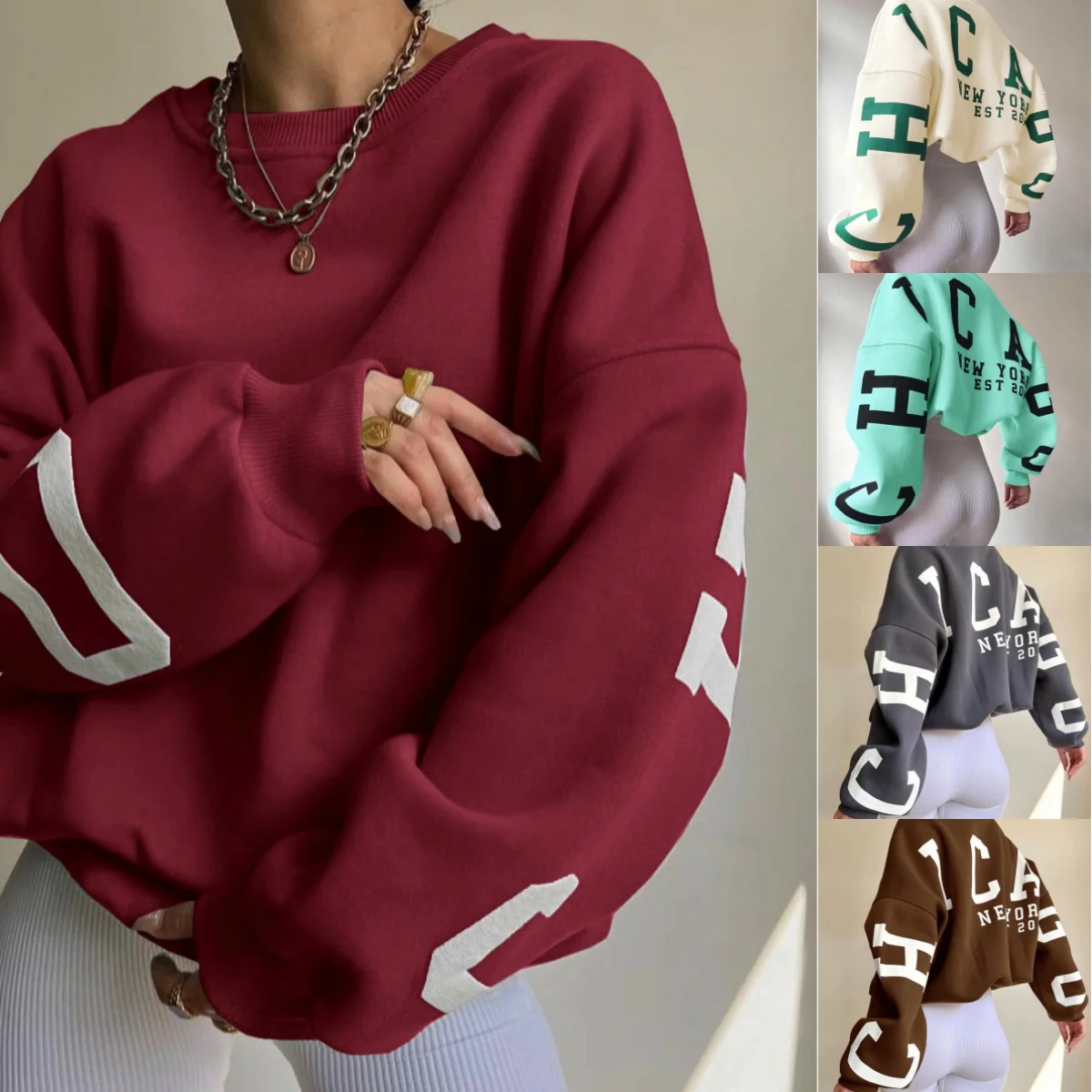 

Sleeved Loose Hooded Women's Warm Soft Sweater Pullover for Women's Street Wear 2025 European and American Fashion Printed Top