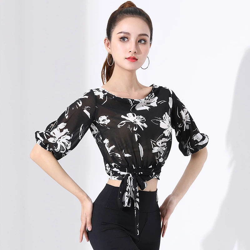 Floral Latin Tops Women Backless Ballroom Practice Wear Stage Costume Tap Dance Wear Salsa Clothing Tango Dancer Outift DL9440