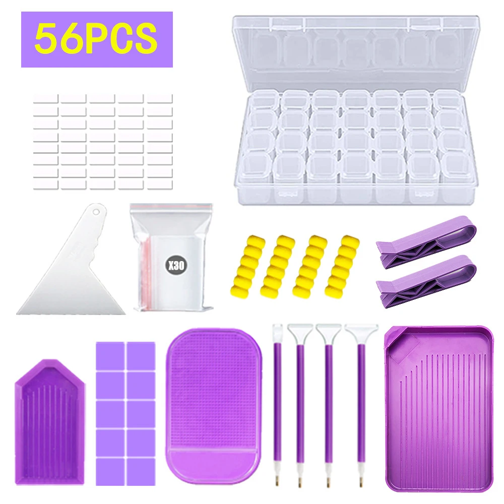 56 pçs 5d ferramentas de pintura diamante e acessórios kits caneta bandeja argila stylo diamante bordado bandeja caixa armazenamento conjuntos