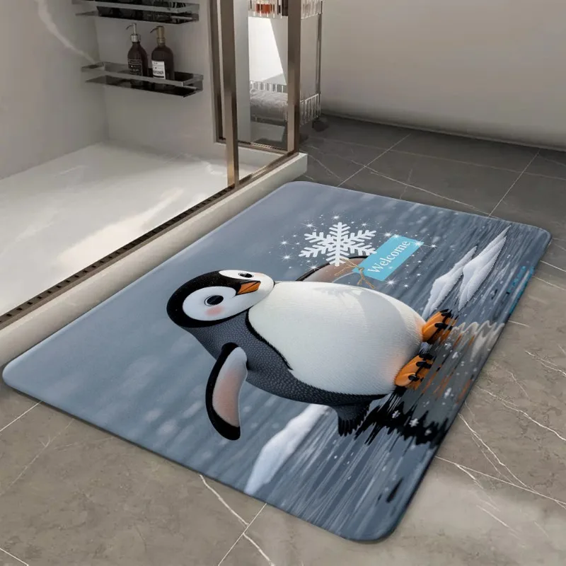 Cute Penguins Flat 2D Pattern Area Rug Bath Mat Non-Slip Doormat Floor Mat Water Absorbent Home Decor