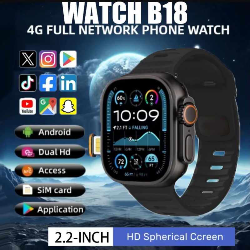 

Подключение с помощью смарт-часов B18 4G с 2,1-дюймовым AMOLED-экраном GPS WIFI, глобальным вызовом и ОС Android для мужчин.