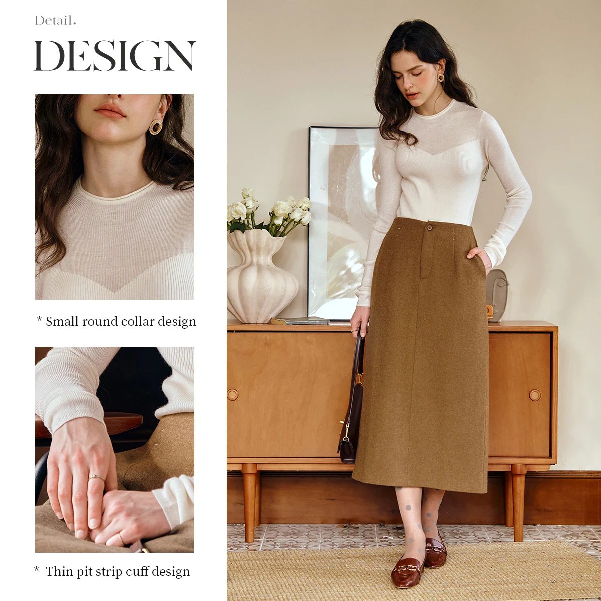 OLrain Women's Clothing Mock Neck Office Lady Knitted Sweater  Autumn 2025 New Simple Sexy Top O57QZ000580