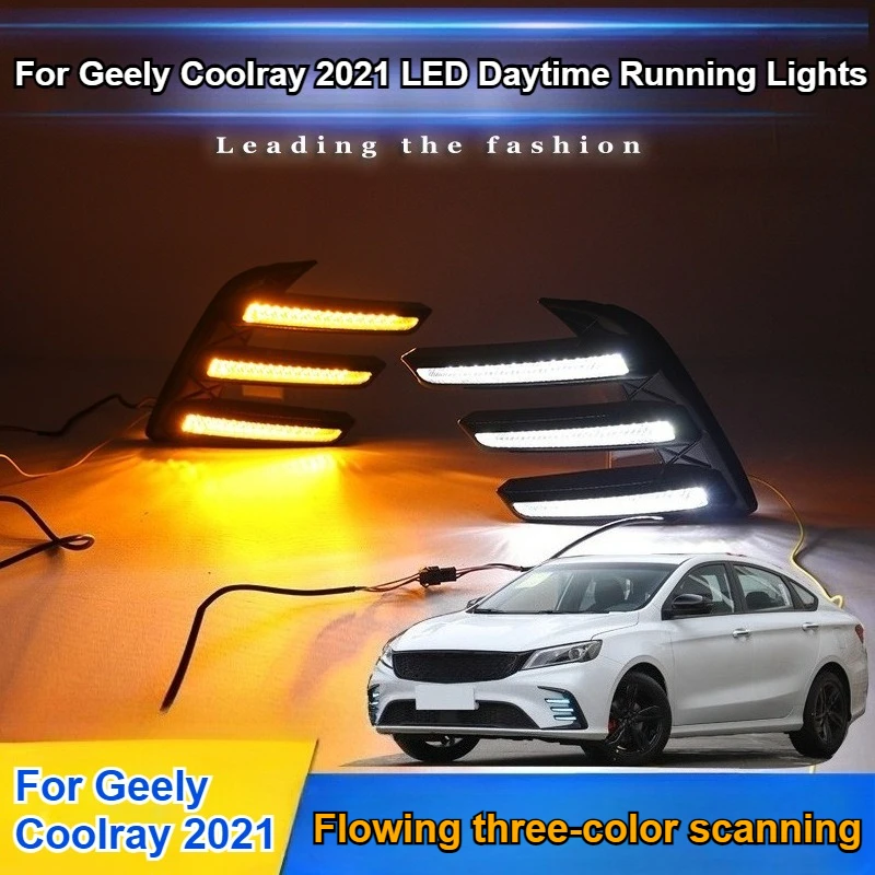 

Для Geely Coolray 2021, светодиодные дневные ходовые огни, передний бампер, противотуманные фары, плавные указатели поворота, декоративные огни