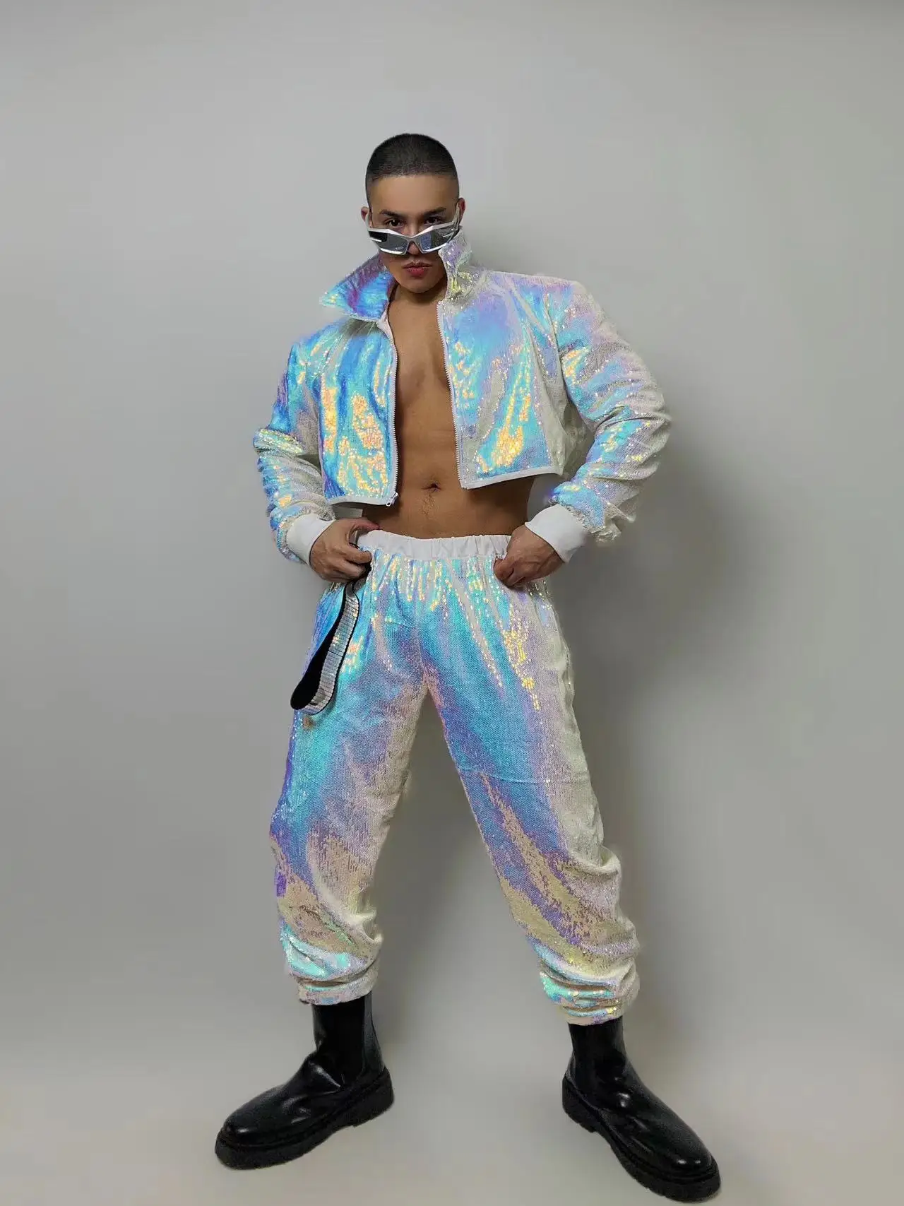 New Colorful Sequins Baseball Suits Men\'s Hiphop Dance Costumes Nightclub Bar Male Singer Ds DJ Stage Performance Suit