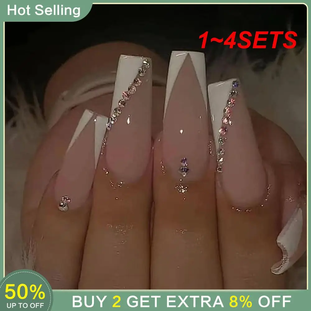 1~4SETS False Nails Manicure /box Nail Art With Design Nail Tools Long Ballet Fake Nails Frost Matte Fake Nail Long