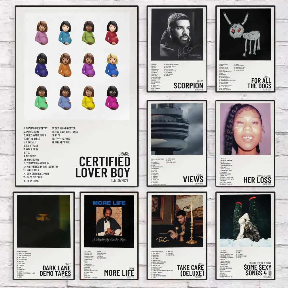 

D-Drake Album Tracklist Hip-Hop Rapper Poster Wall Art Sticky for Living Room Bedroom Office Hallway Bar Home Decor Gift Idea