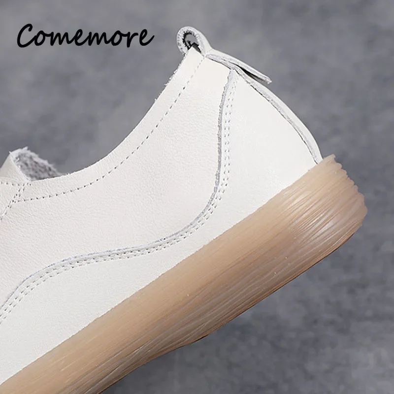 Comemore Leather Soft Sole Slip-on Flat Loafers Ladies Sneakers Hollow Out Breathable Women\'s Moccasins 2023 Women Casual Shoes