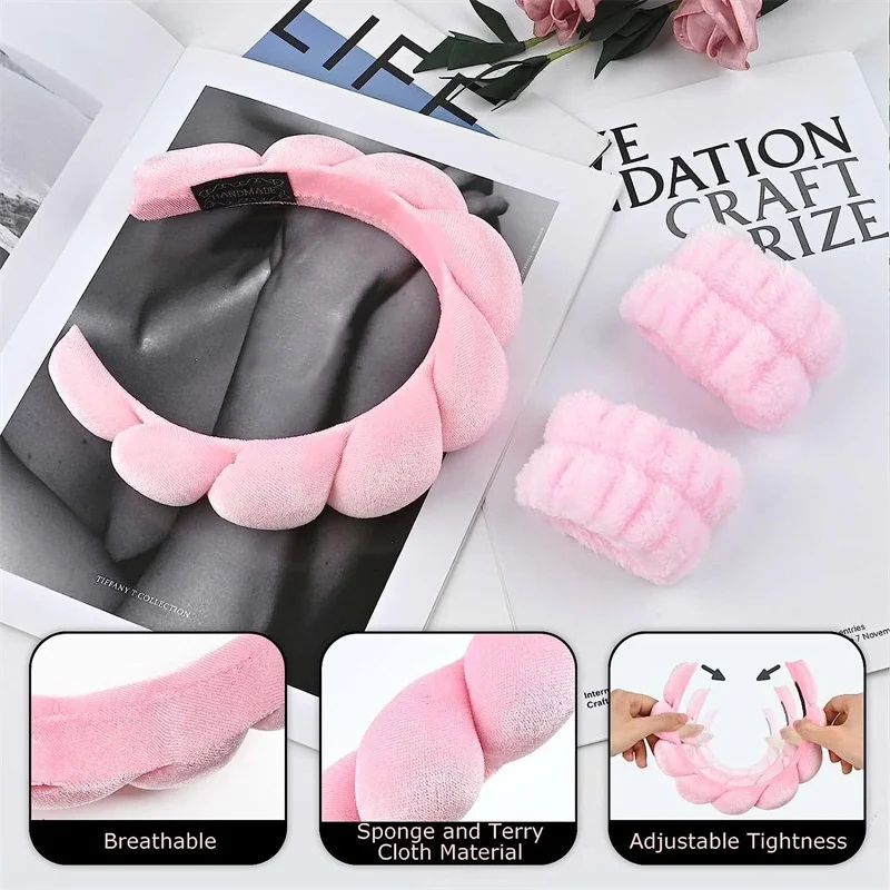 Sponge Cloudy Headband for Women, High Cranial Top, Twisted Braid Headband, Facial Cleansing Wristband Set, Towel Velvet Hair Accessories, High Cranial Top.