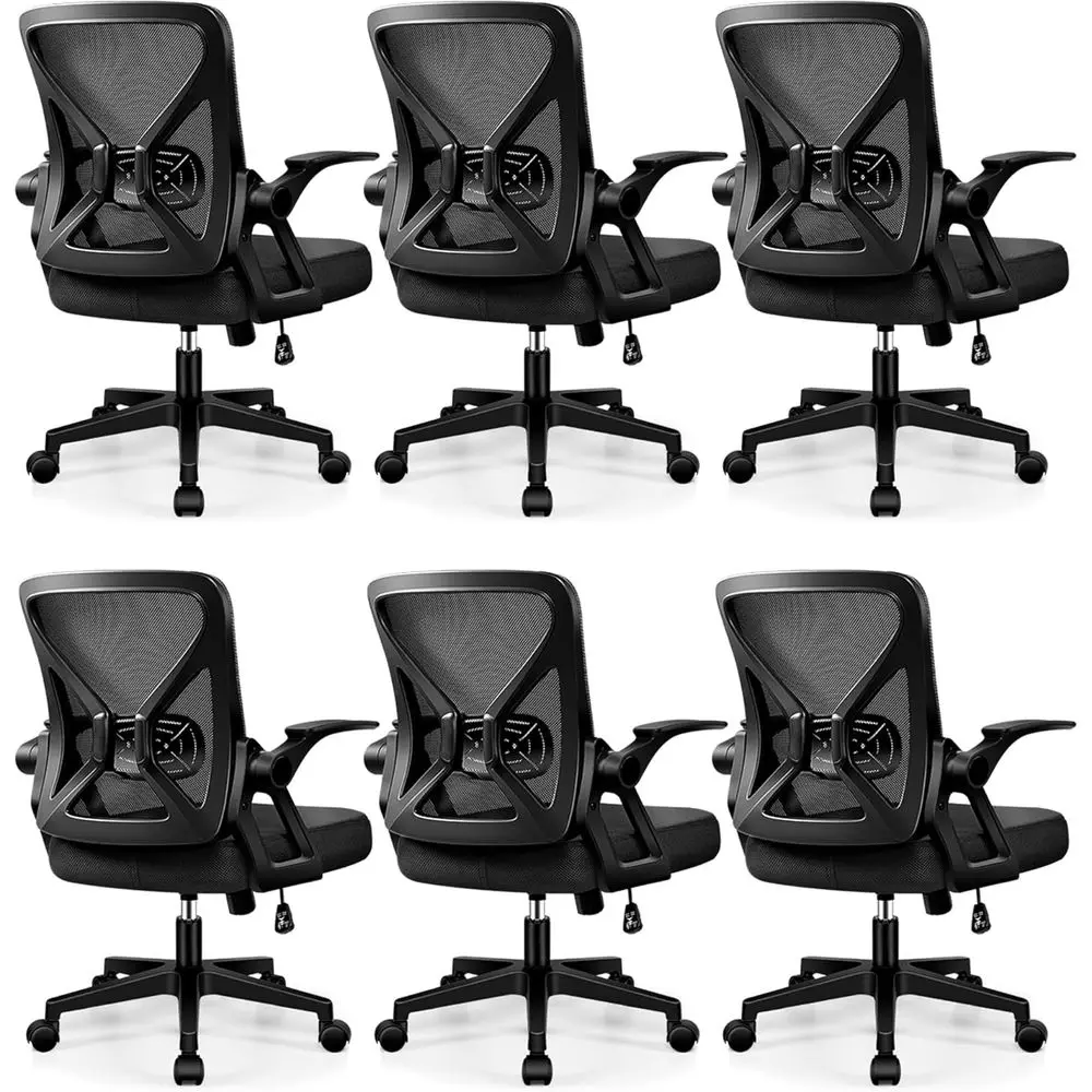 

Breathable Mesh Ergonomic Desk Chair with Lumbar Support, Adjustable Armrests, Swivel Wheels - Black, Set of 6 for Home Office