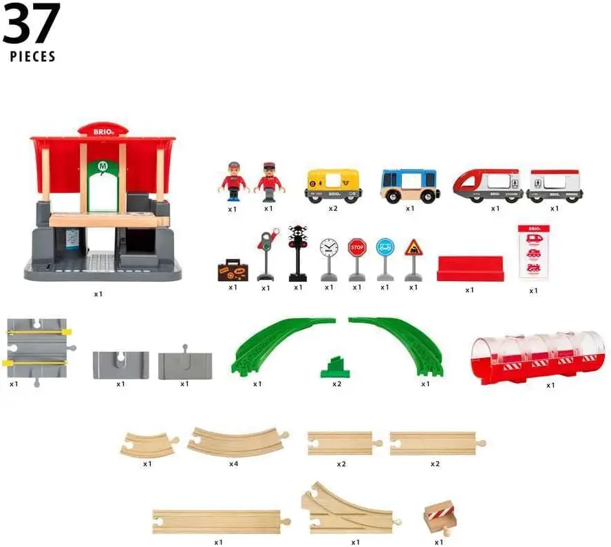 Central Station Set - Interactive Wooden Train Track Set | Kid-Engaging Design | Safety Certified | FSC-Certified Wood