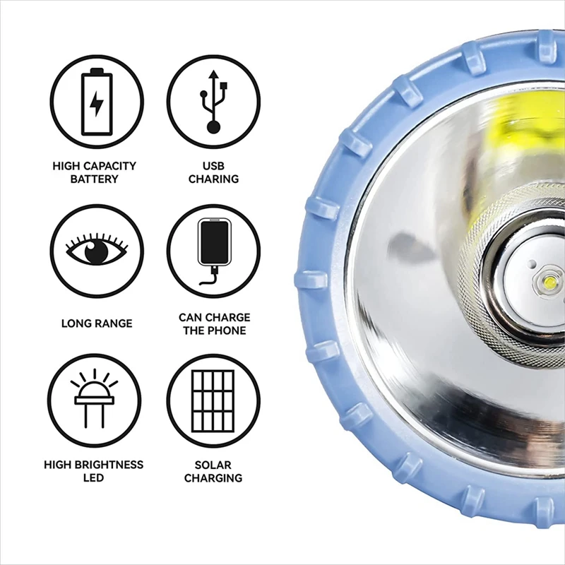 1 Set 8000 Lumen Flashlight Portable Solar Flashlight 2400Mah Large Capacity Flashlight