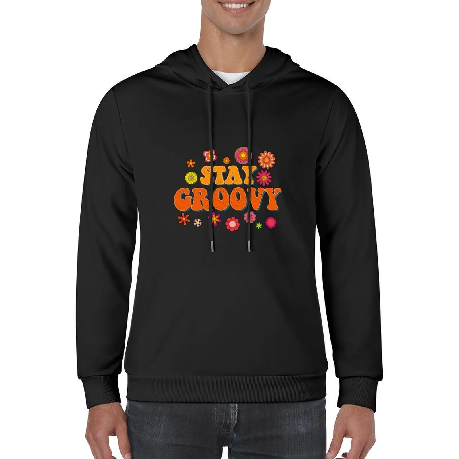 Vintage Stay Groovy هوديي ملابس رجالي ملابس رجالية قميص رجالي بقلنسوة قميص جديد في هوديس وبلوزات