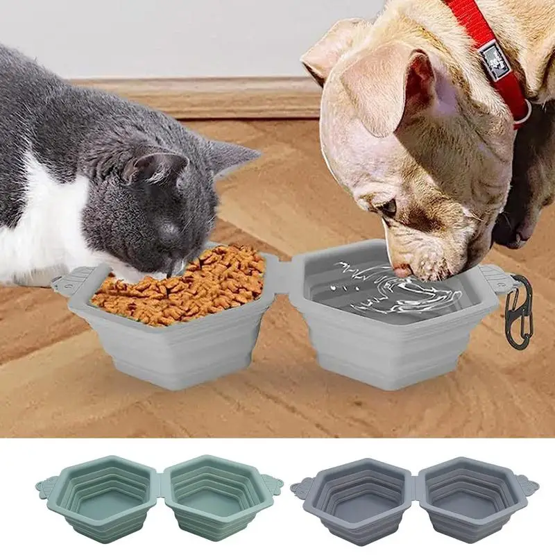 2 In 1 Dog Bowls Silicone Dog Food Bowl Pet Bowl With Hook Dry Wet Separation Water Bowl For Camping Pet Foldable Feeding Bowls