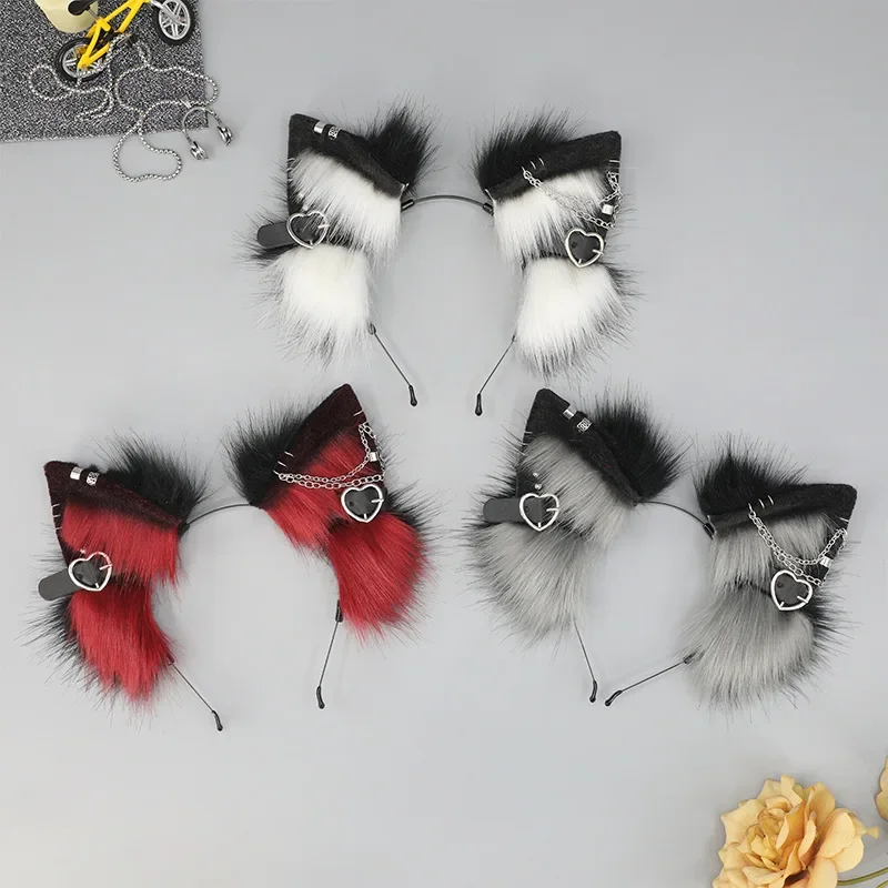 Womens Harajuku Steampunk Headband Y2K Lolita Halloween Headwear Hair Accessories Cosplay Chain Ear Furry Girls Gothic HairBands