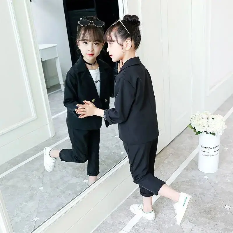 New Autumn Spring Baby Girls Clothes Set Solid Color Top Jacket + Pants Outfits Suit Teenager 2 3 4 5 6 7 8 9 10 11 12 Years Old