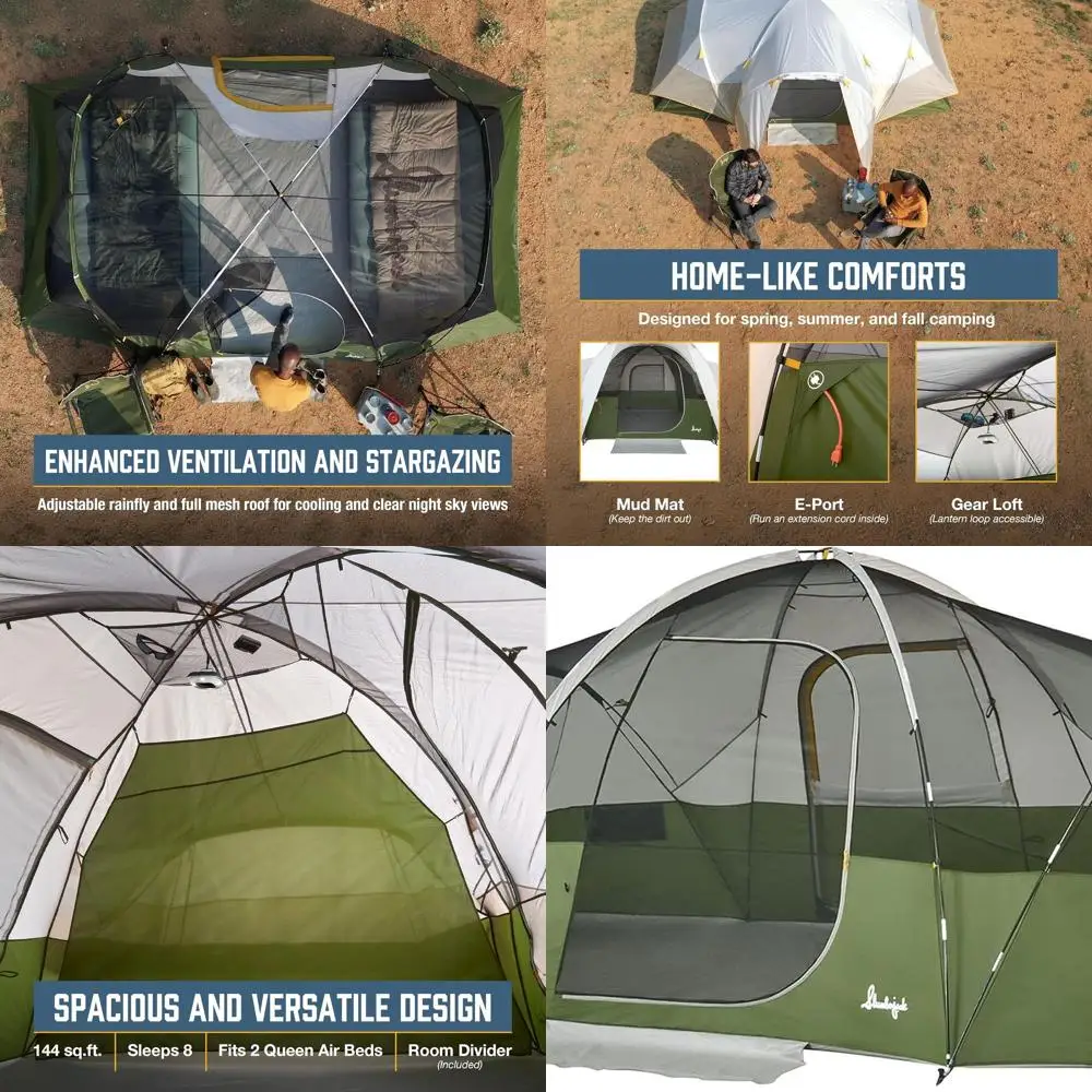 

8-Person Hybrid Dome Tent: 2-Room, Divider, Separate Entrances, Full Coverage, and Vestibule Storage