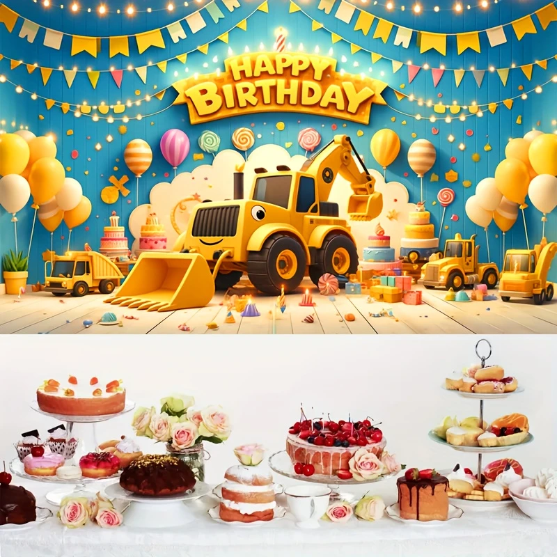 Building Excavators and bulldozers Birthday banners, party decorations, multi-purpose, suitable for all occasions and seasons