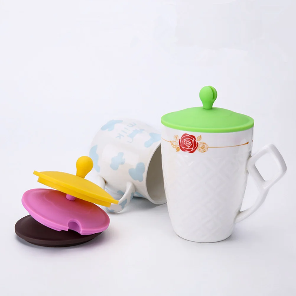 

5Pcs Silicone Cup Lids Leakproof Dustproof Flexible Reusable Mug Covers Spoon Slot Suitable for Hot Tea Coffee