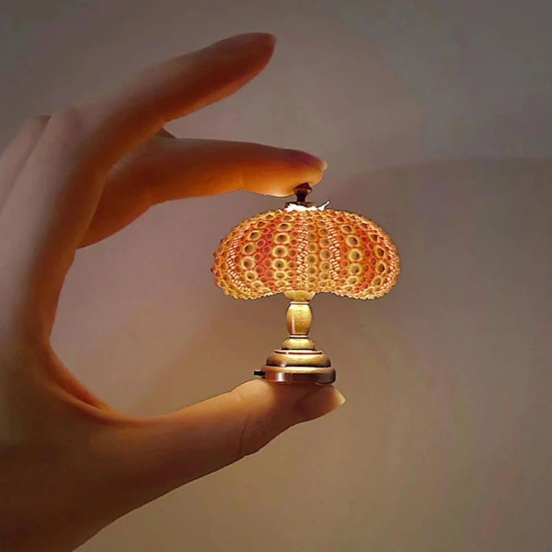 

1:12 Dollhouse Miniature Lamp Mini Retro Sea Urchin Night Light Doll House Accessories Dollhouse Furniture Toys Lamp Decor