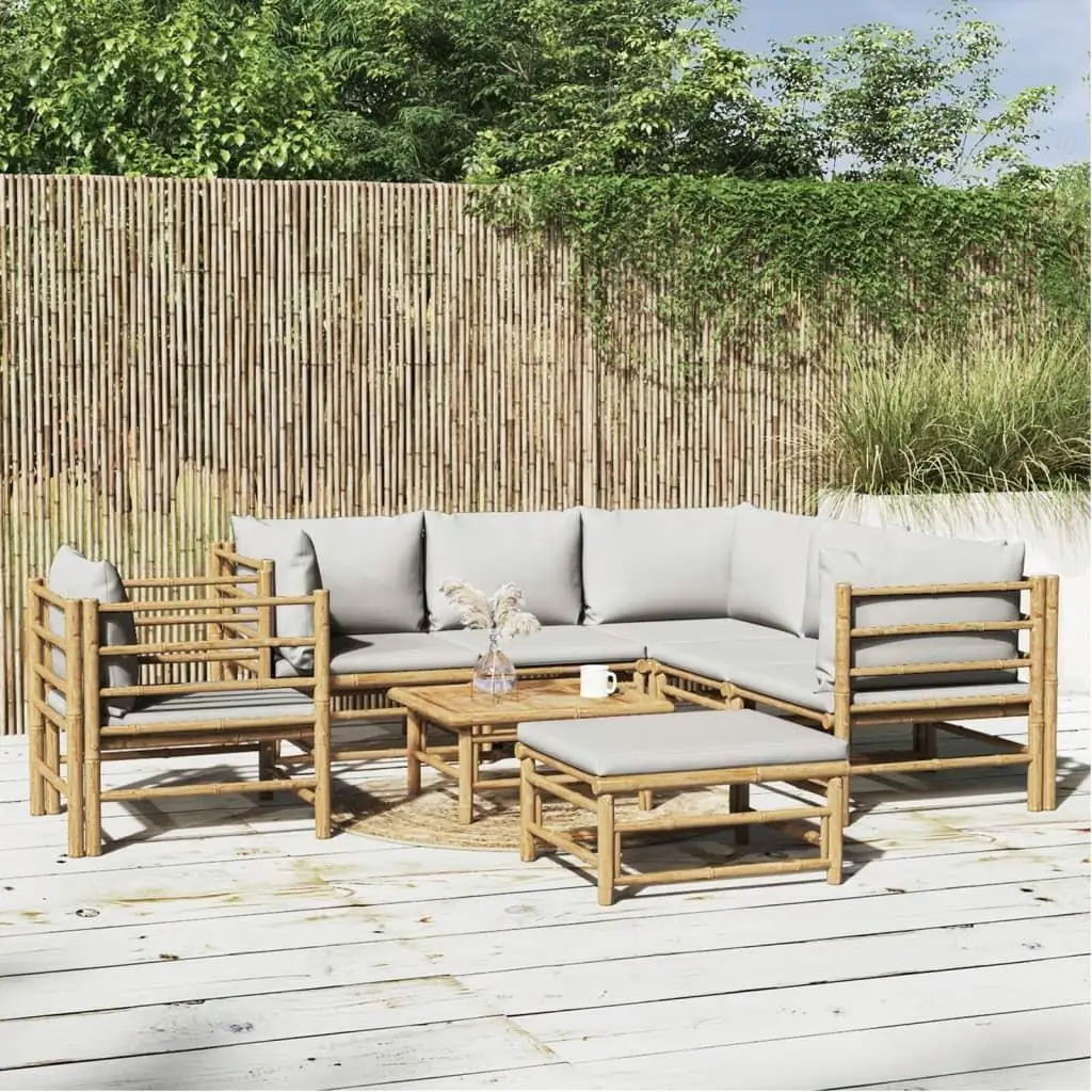 

Garden Lounge Set Bamboo Polyester Light Grey Medium Modular for Garden
