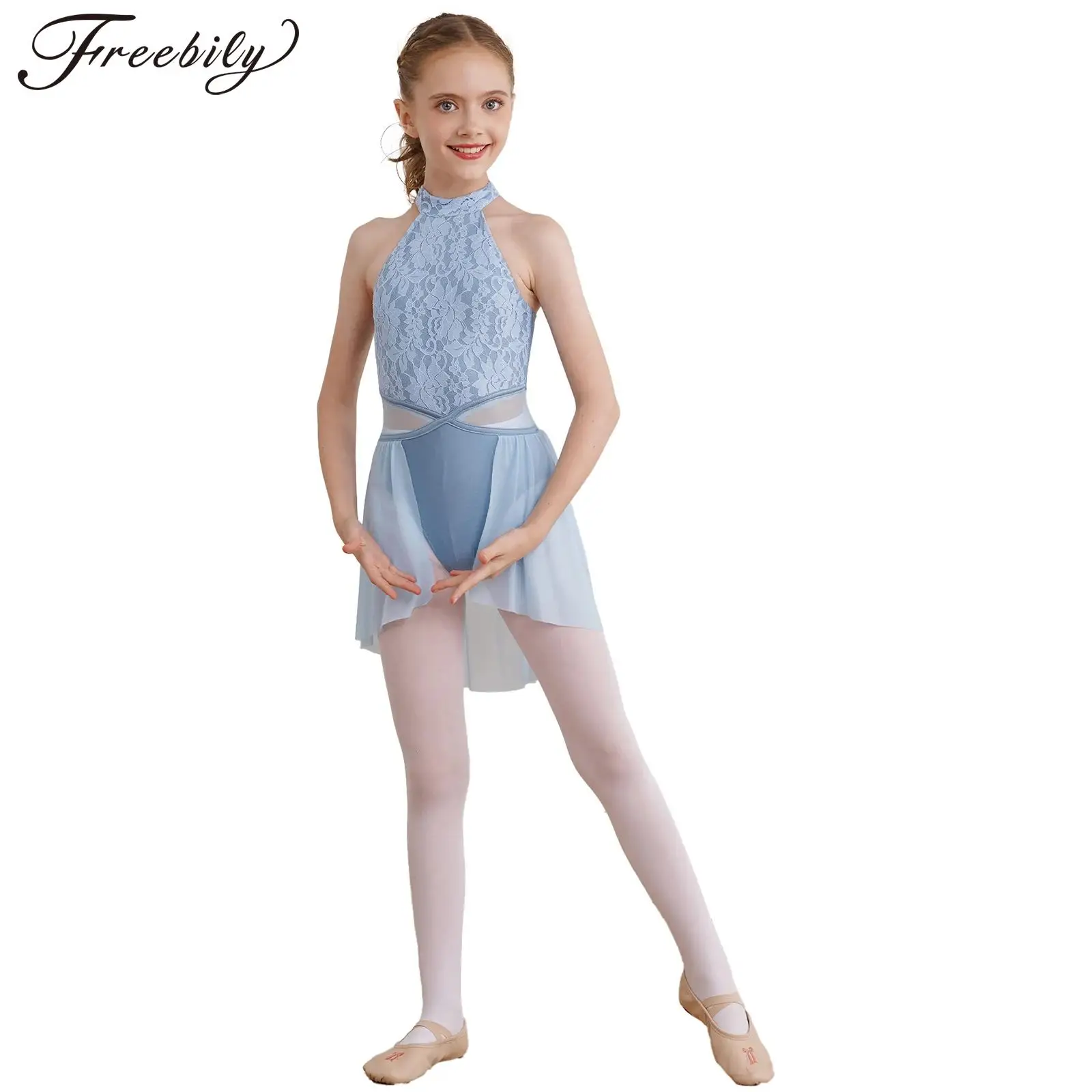 Vestido Floral Lace Ballet Tutu para meninas, collant de ginástica, trajes de patinação artística, vestido de dança lírica para crianças