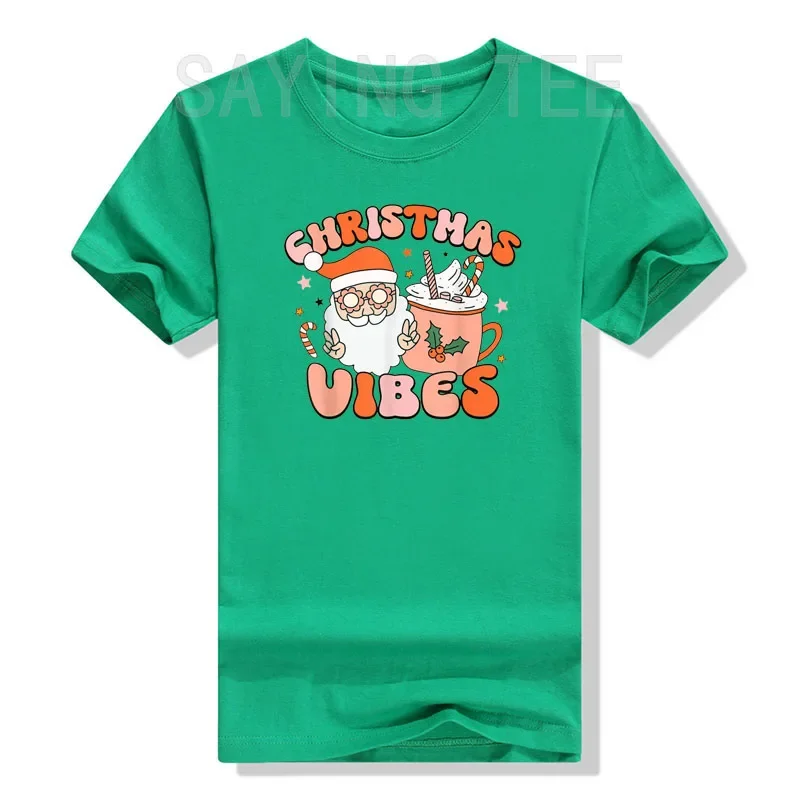 Retro Groovy Christmas Vibes Cute Santa Claus Xmas Lights T-Shirt Novelty Gift Aesthetic Clothes Graphic Tee Tops Basics Outfits