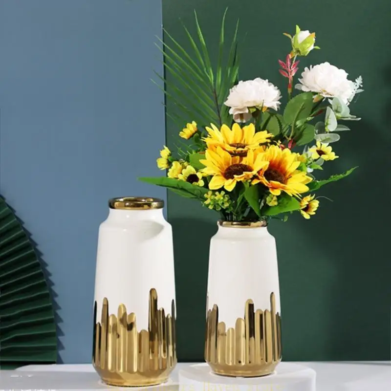 F68d Nordic Golden Ealloplating Ceramic Vase Modren Home Flower Pot для гостиной спальни оформления офис цветы цветы