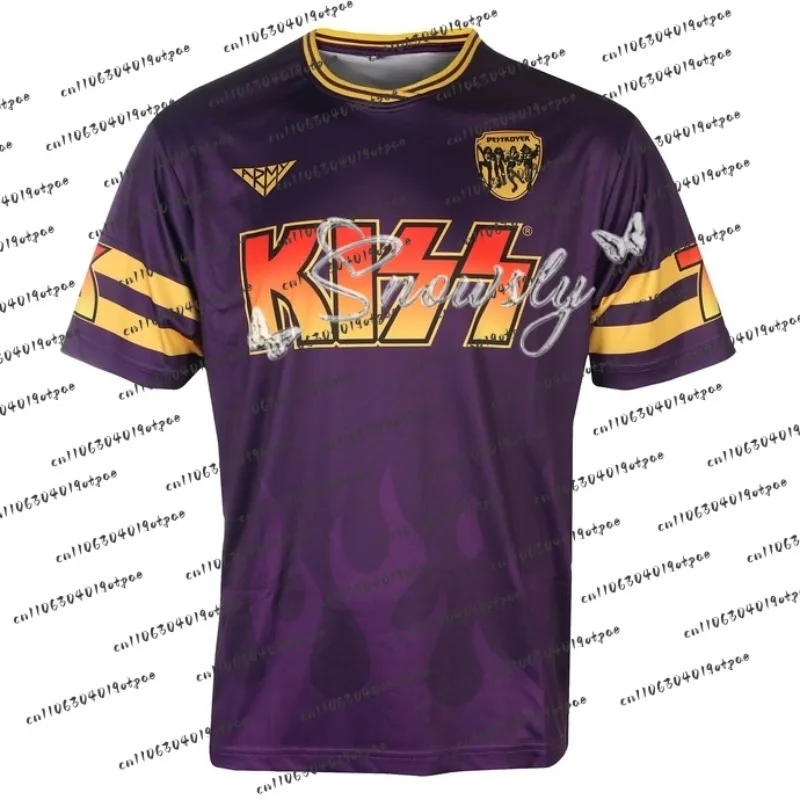 

2026 Trendy Fashion KISS Jersey Purple Yellow Flame Graphic Retro Rock Breathable Comfortable Short Sleeve Casual Shirt Top