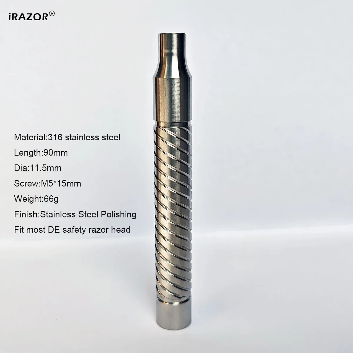 iRAZOR 316 Stainless Steel Safety Razor Handle DE Double Edge Shaving Razor with CNC Polished Anti-Slip Grip for Men's Beard