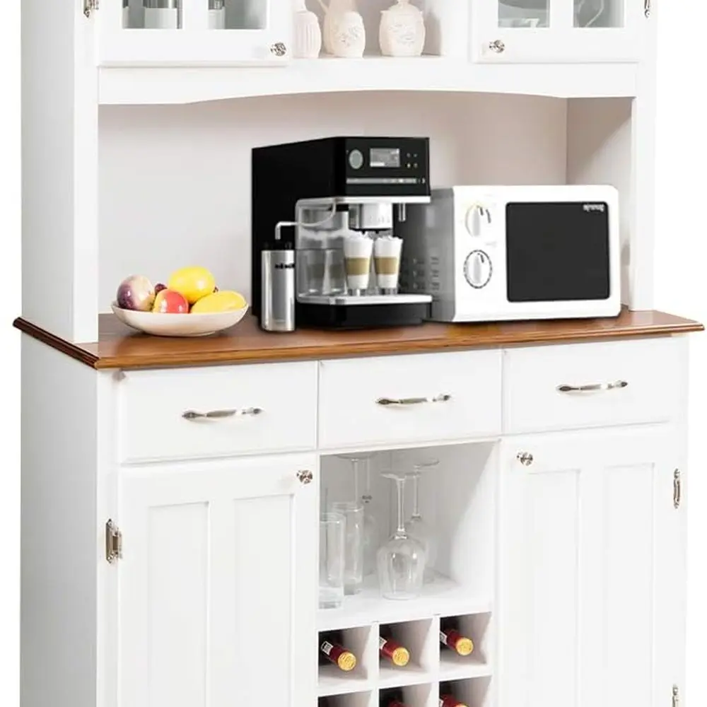 Buffet Hutch Cabinet, Kitchen Hutch Sideboard, Buffet Cabinet on Storage Island, Wood Kitchenware Server with 3 Large Drawers an
