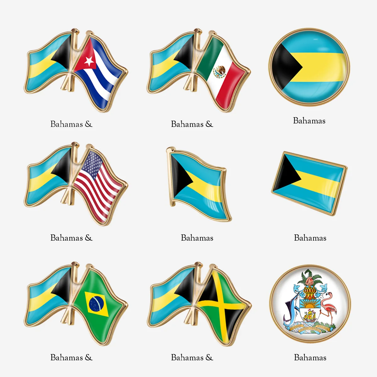 Bahamas Flag Lapel Pins America United States Brazil Jamaica Cuba Mexico National Flag Lapel Pin Country Cross Brooch Badge