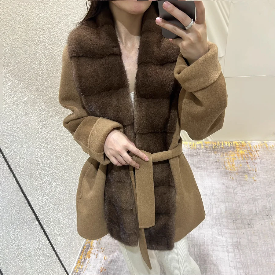 Wool Blend Jacket Matching Belt Women Wool Coat Luxury Women New Style Cashmere Coat Women
